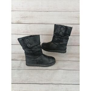 Skechers Womens Keepsakes Boots Sz 7 Tall Suede Black Roll Over Faux Fur